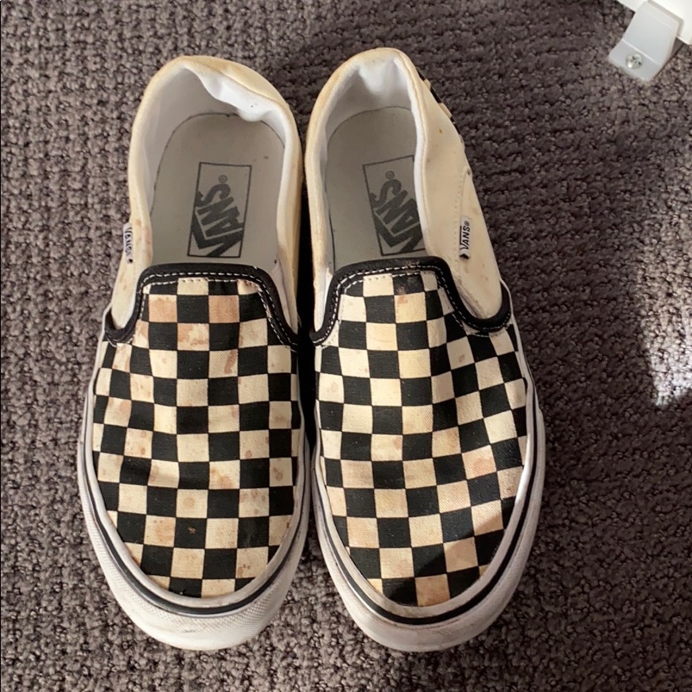 stained checkered vans